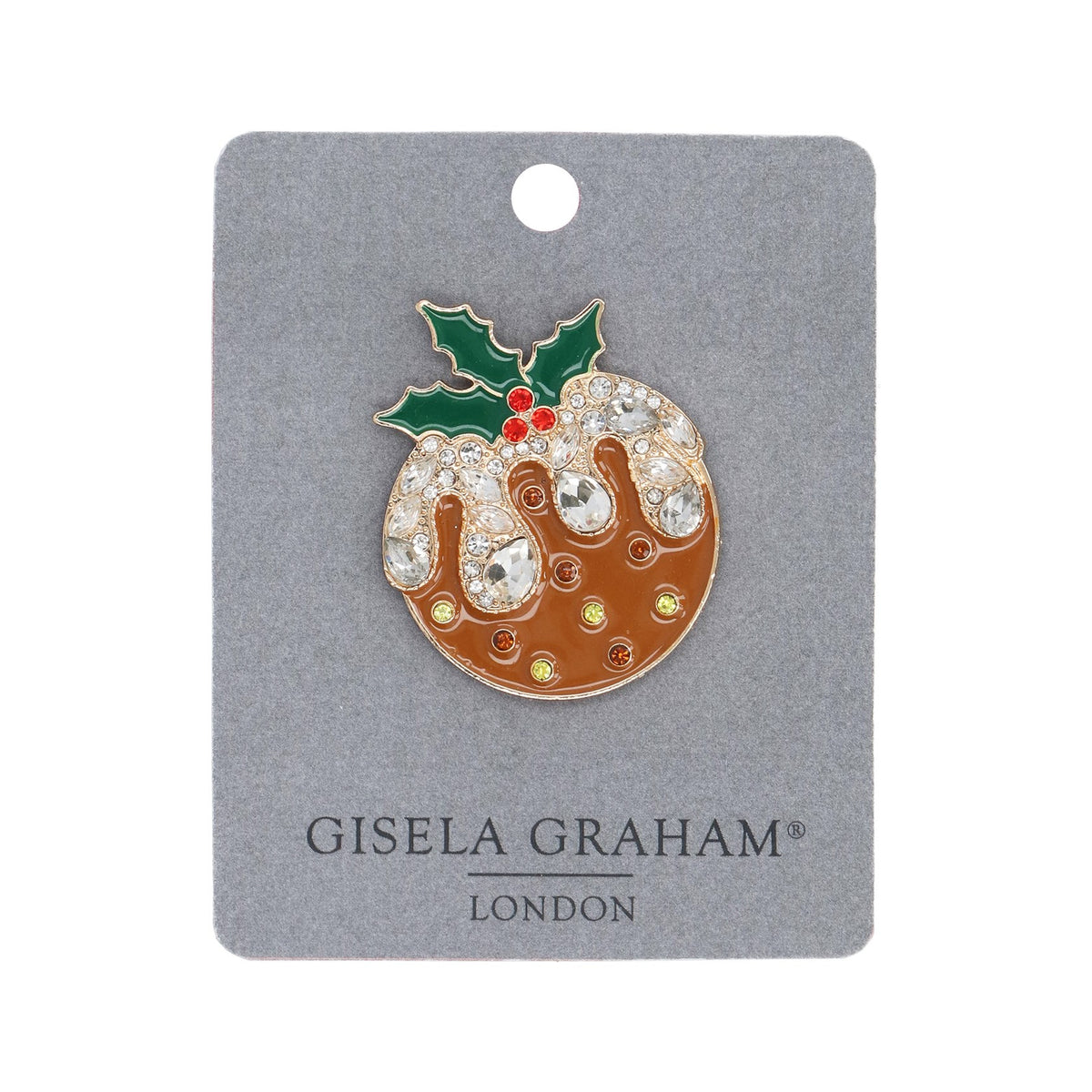 Gisela Graham - Enamel Christmas Pudding Brooch 5cm