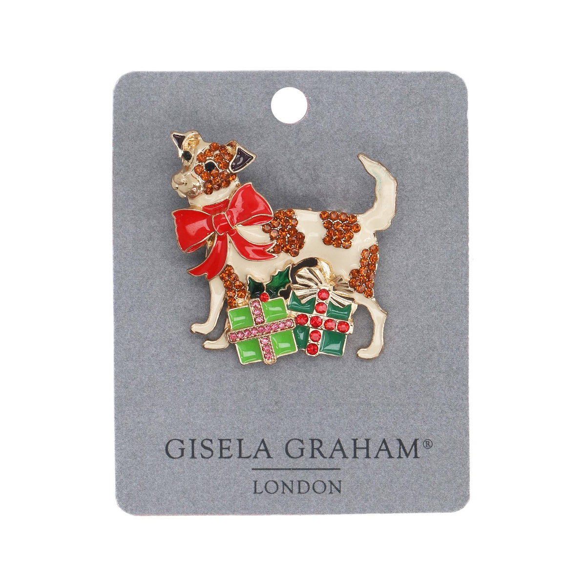 Gisela Graham - Enamel Christmas Dog Brooch 5cm