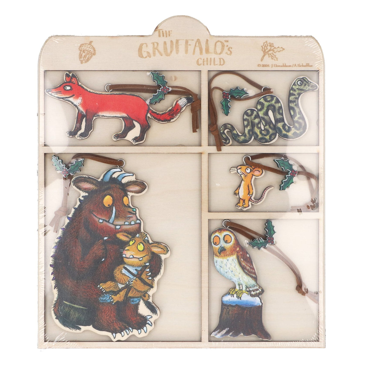 Gisela Graham - Gruffalo & Child Wooden Christmas Tree Decorations - Box of 5