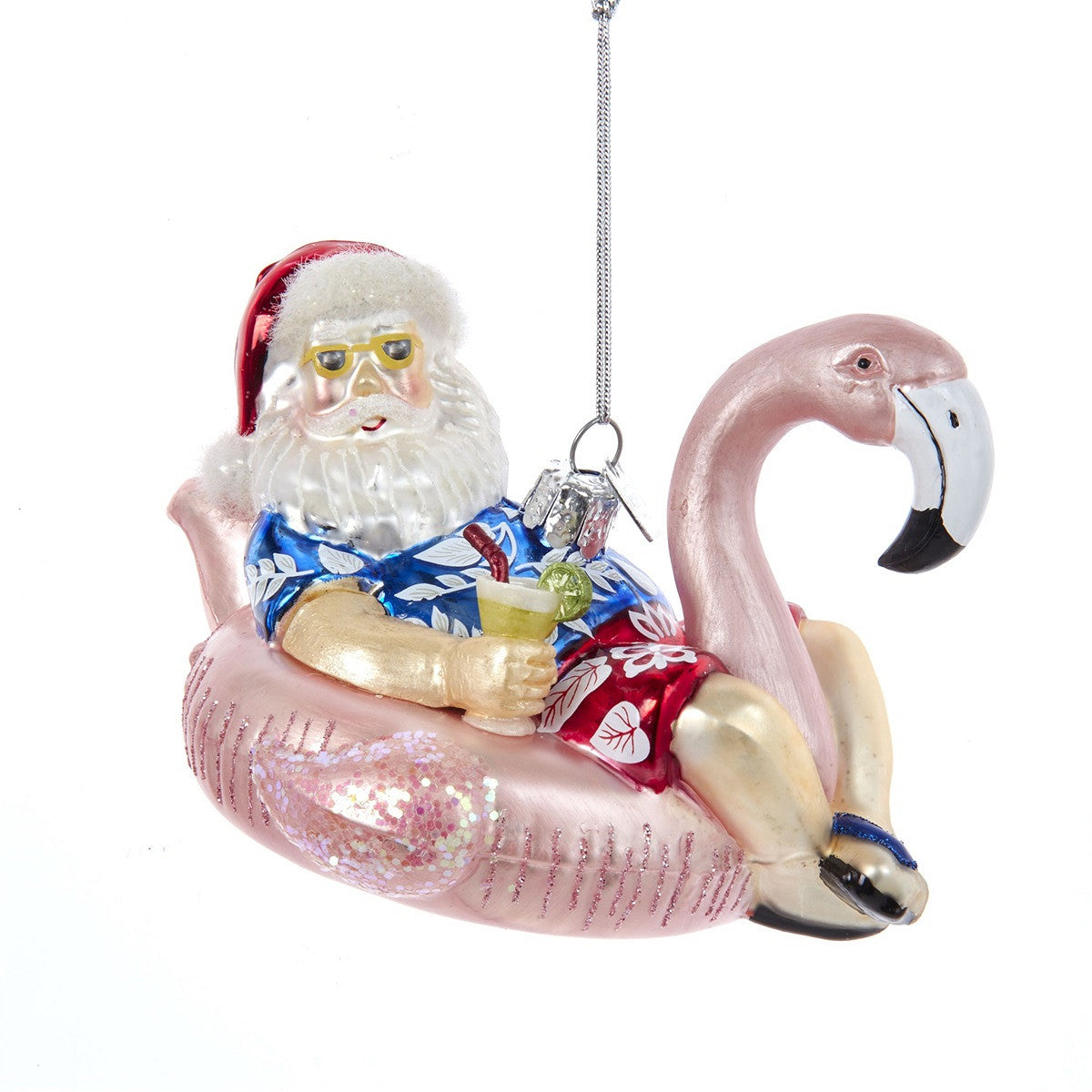 Noble Gems Glass Santa on Flamingo Rubber Ring Christmas Bauble