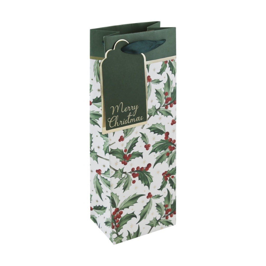 Christmas Holly Bottle Gift Bag