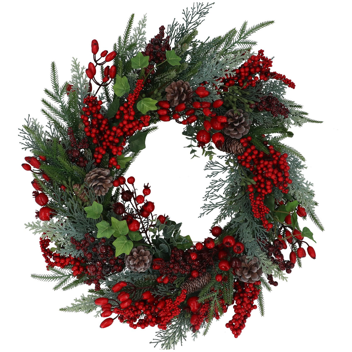 Gisela Graham - Red Berry Rosehip Foliage Wreath - 60cm