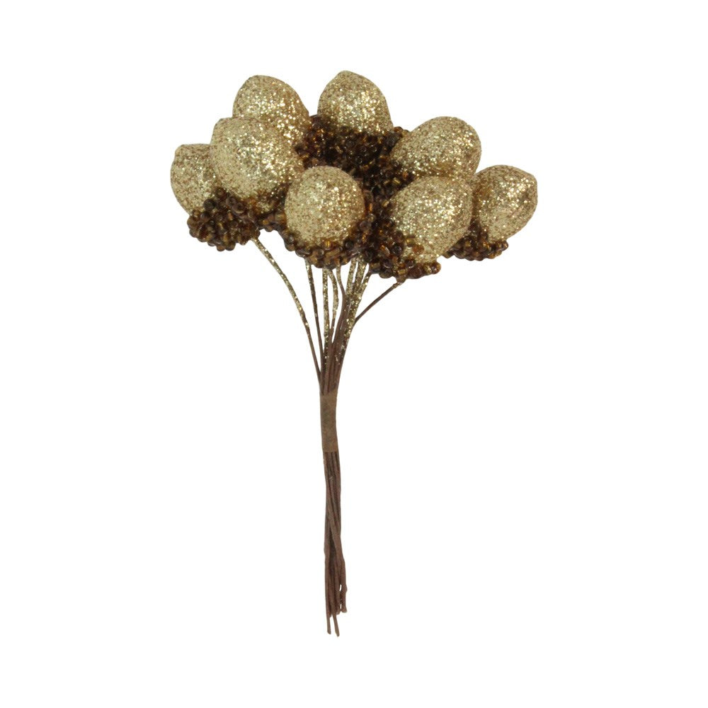 Gisela Graham - Gold Glitter Acorn Pick Bunch - 11cm