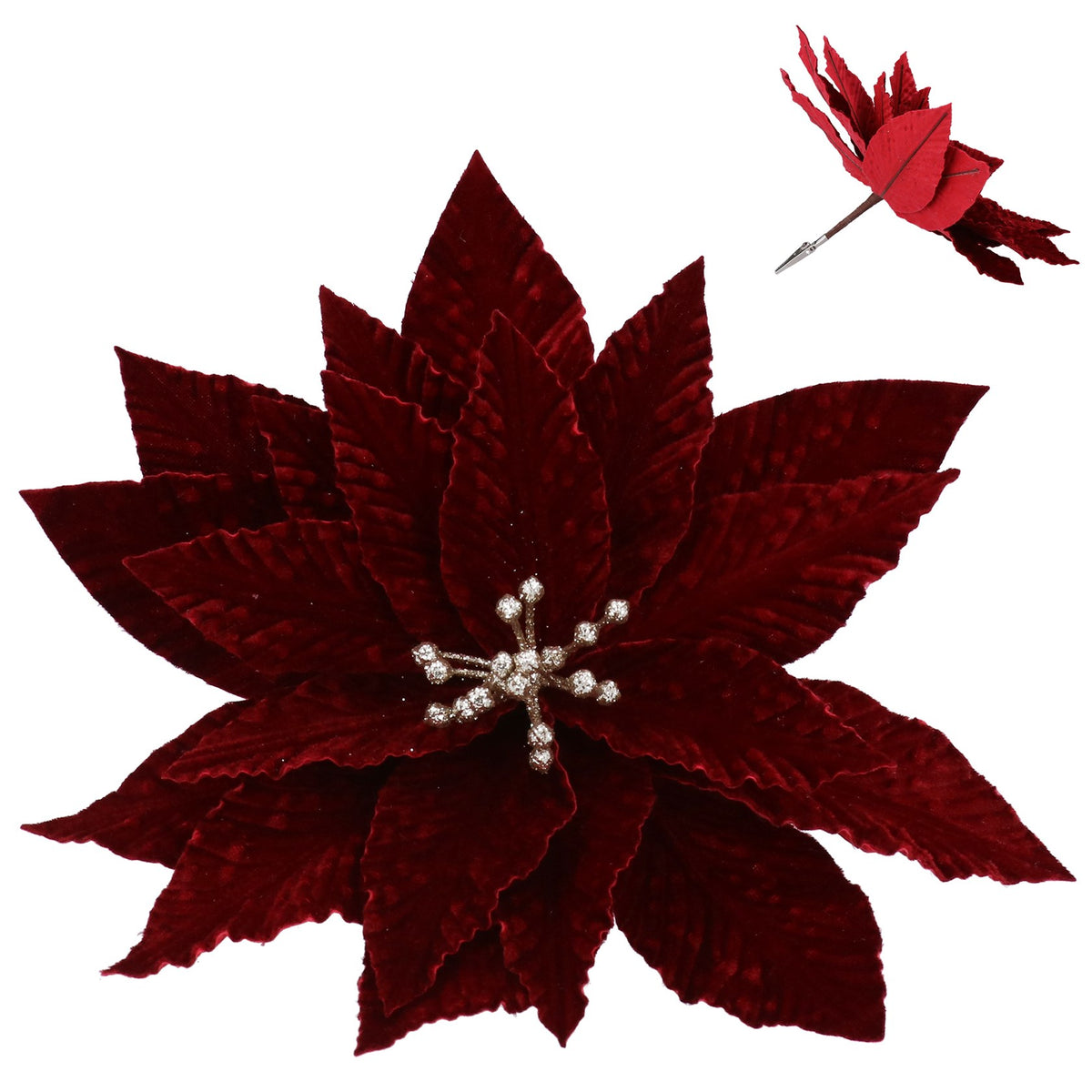 Gisela Graham - Burgundy Velvet Poinsettia Flower Clip - 26cm
