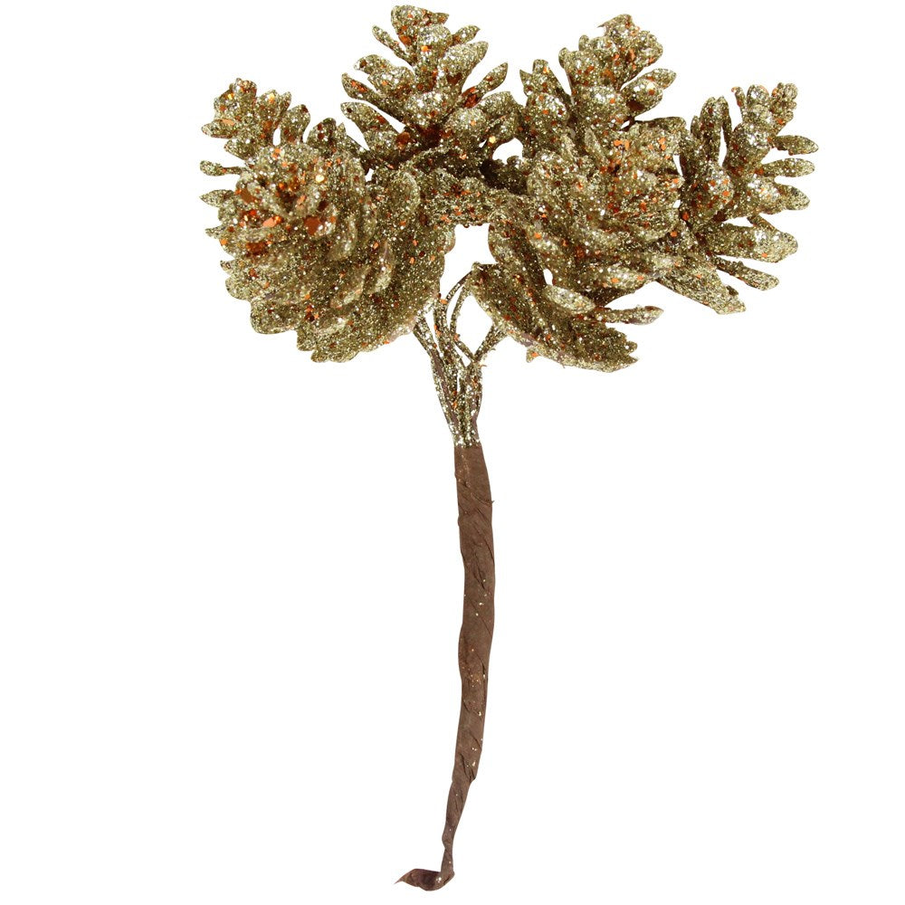 Gisela Graham Gold Sparkling Pinecone Pick 14cm