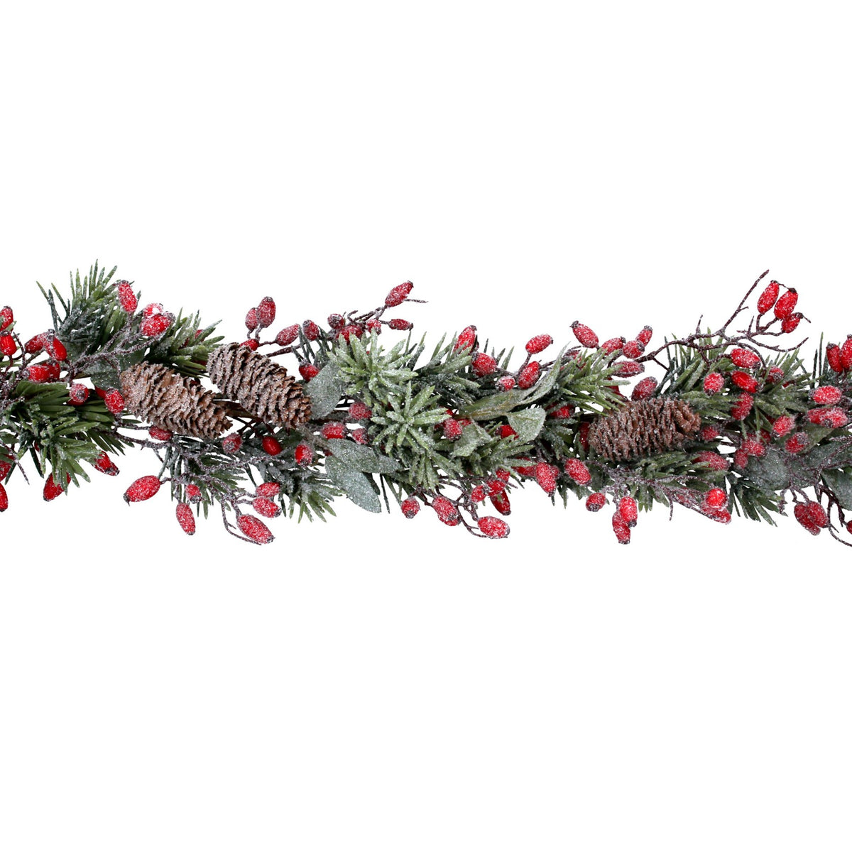 Gisela Graham - Decorated Frosted Fir with Rosehips Garland - 1.9m