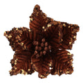 Gisela Graham Chocolate Poinsettia with Sequins Clip on Flower 12cm
