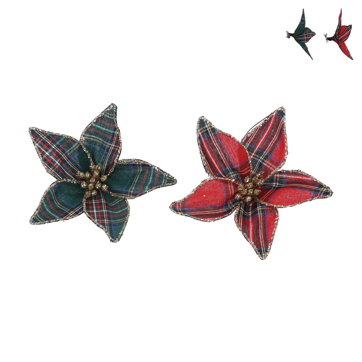 Gisela Graham - Tartan Fabric Poinsettia Clip (only green left)