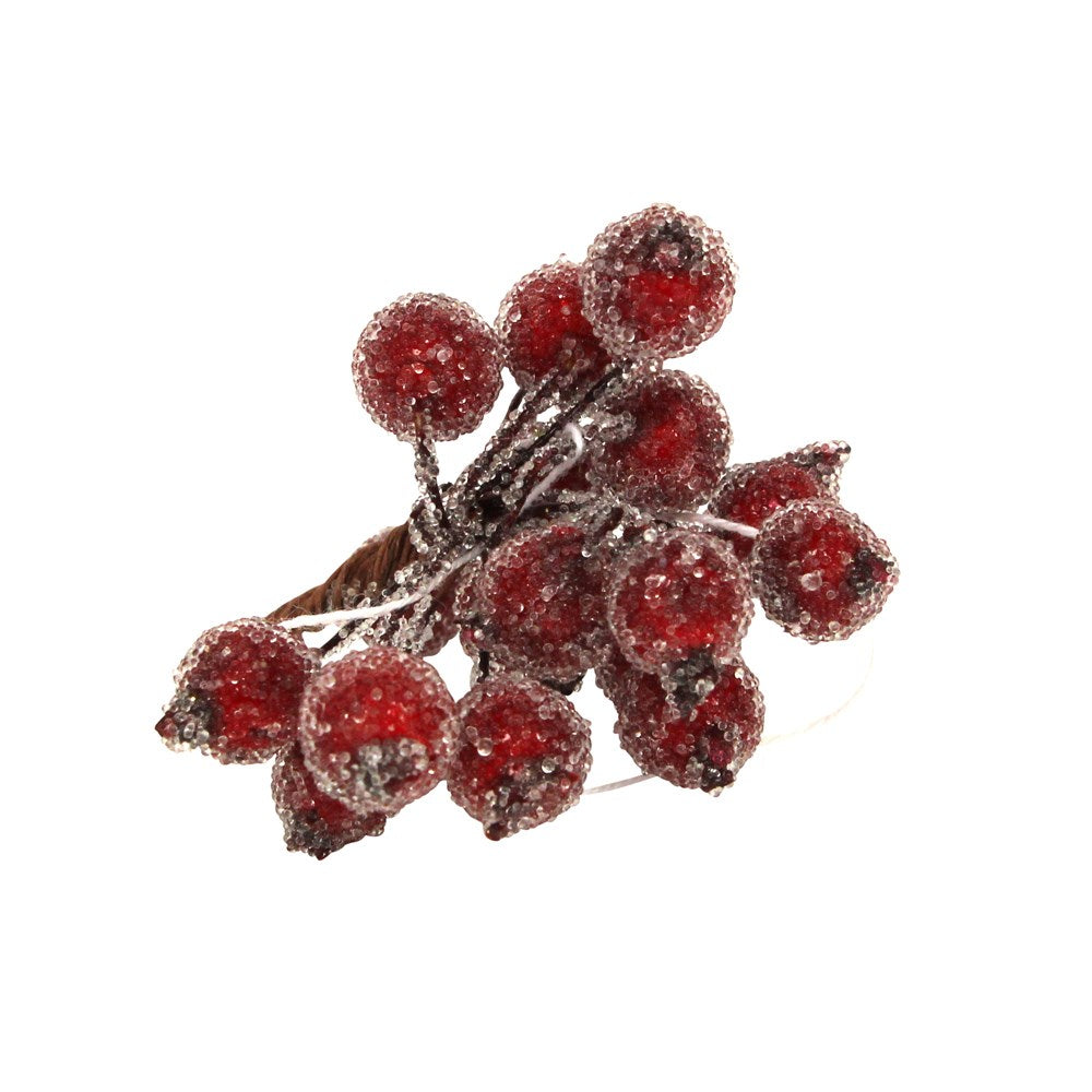 Gisela Graham - Frosted Red Holly Berry Bunch Pick - 7cm