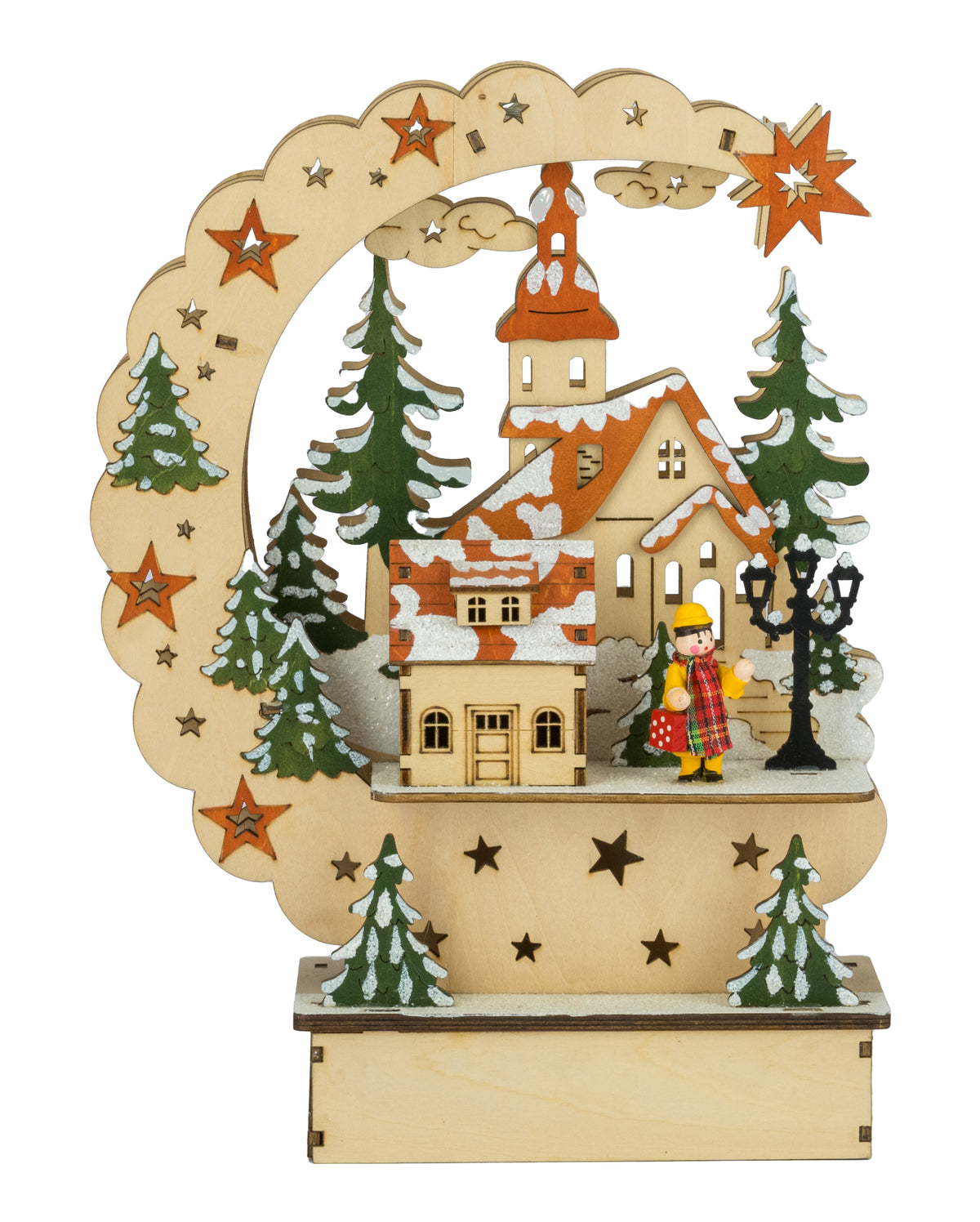 White Wooden Festive Street Scene: 56x48x64cm