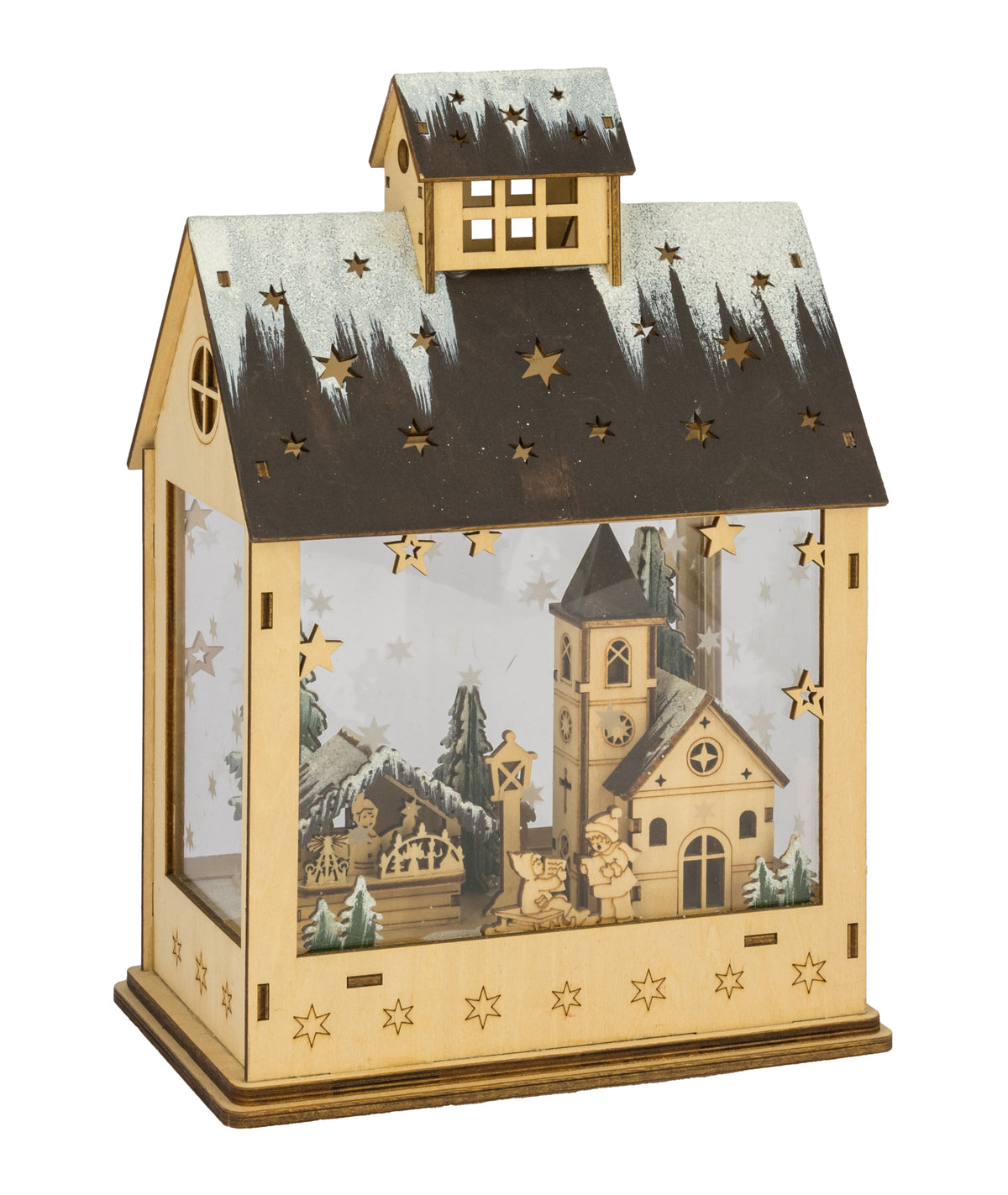 Wooden Festive Street Scene: 58x46x35cm