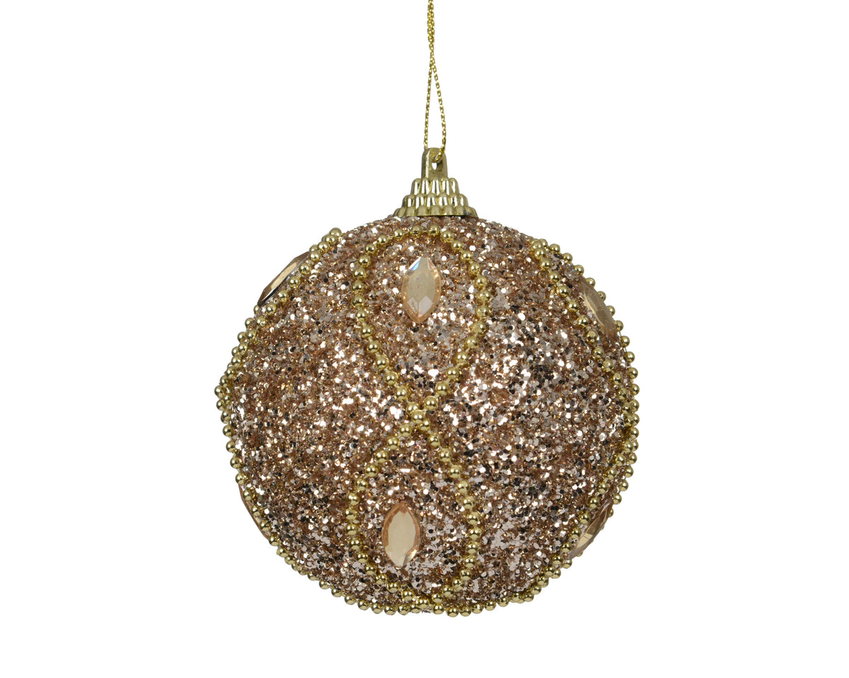 Jewelled Champagne Gold Glitter Bead Bauble 8cm