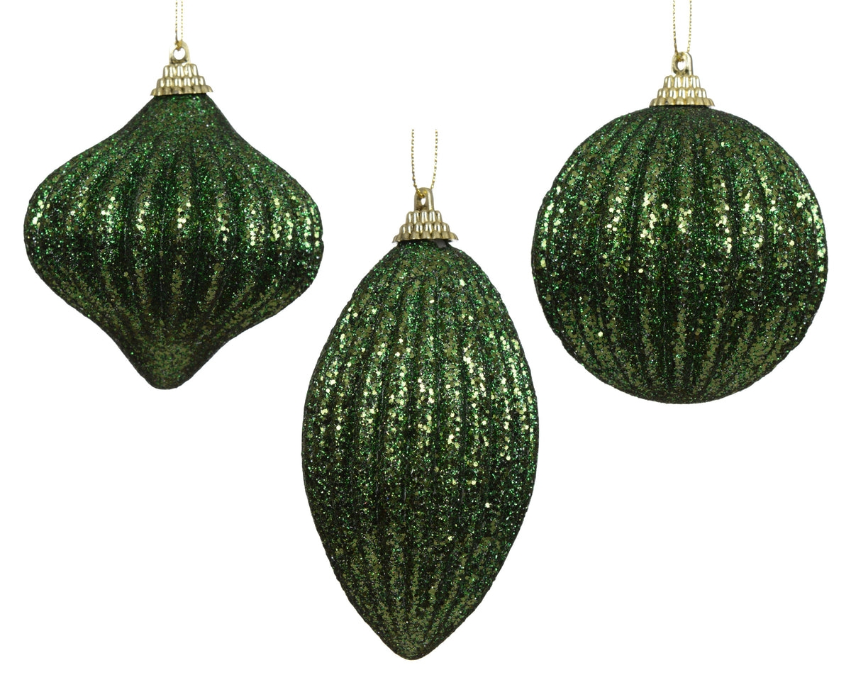 Pine Green Foam Glitter Baubles 8cm