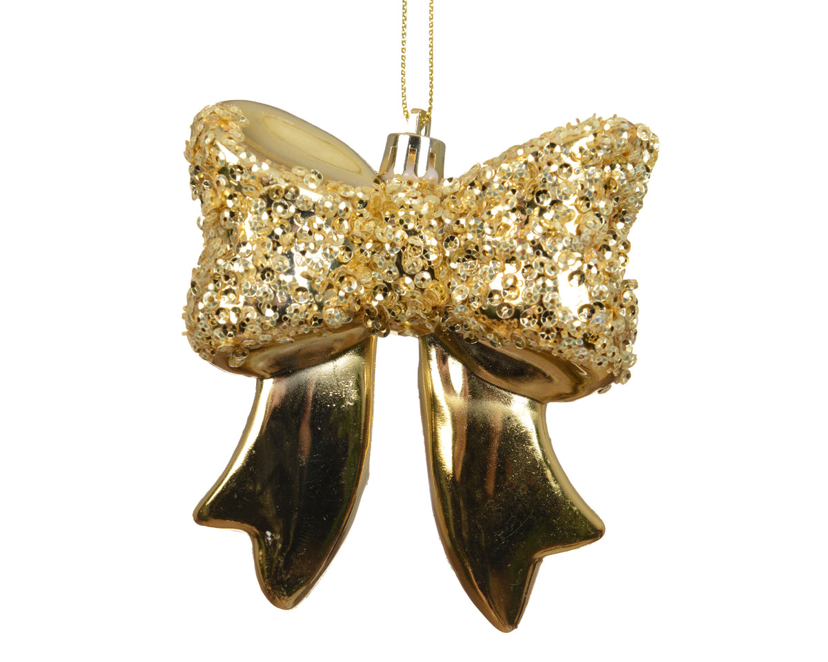 Gold Glitter Bow Bauble 9.8cm
