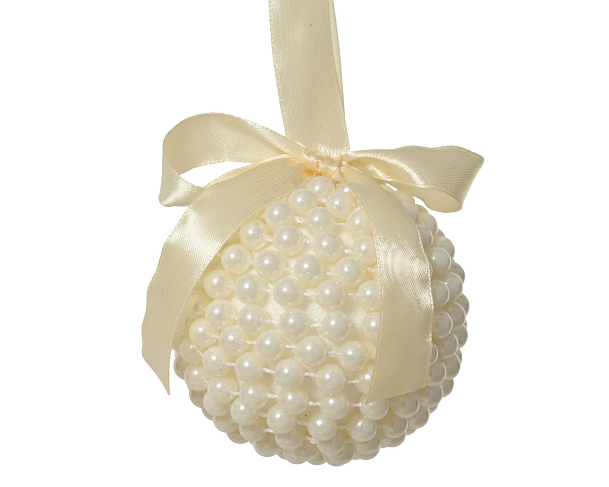 Foam Pearl Bauble with Bow- 8cm