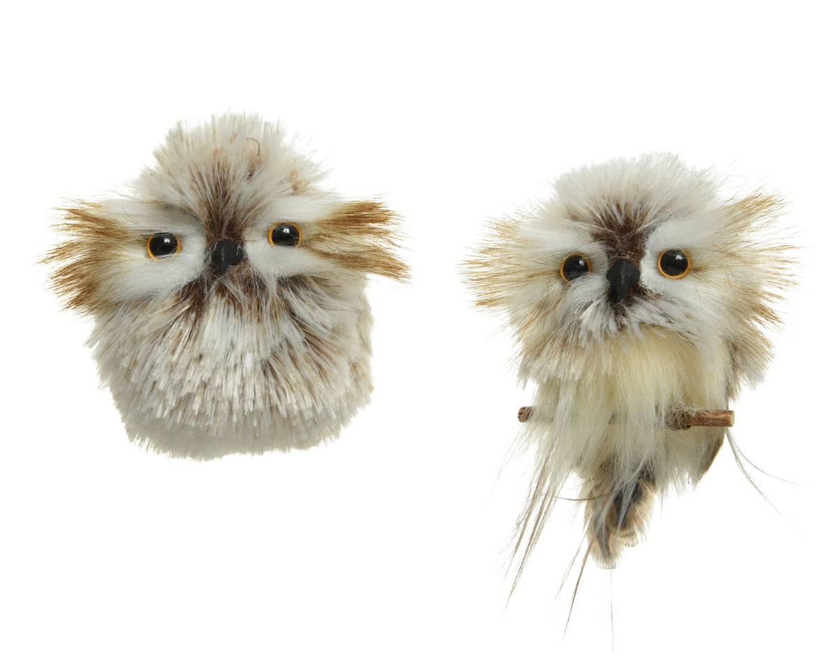 Brown Feathered Christmas Owl Hanging Decoration - 9cm Single