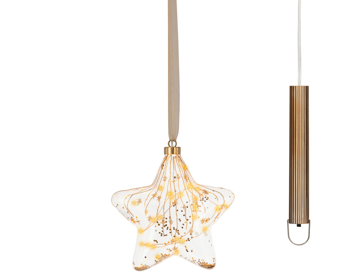 Classic Micro LED Hanging Glass Star 20cm - Battery Operated