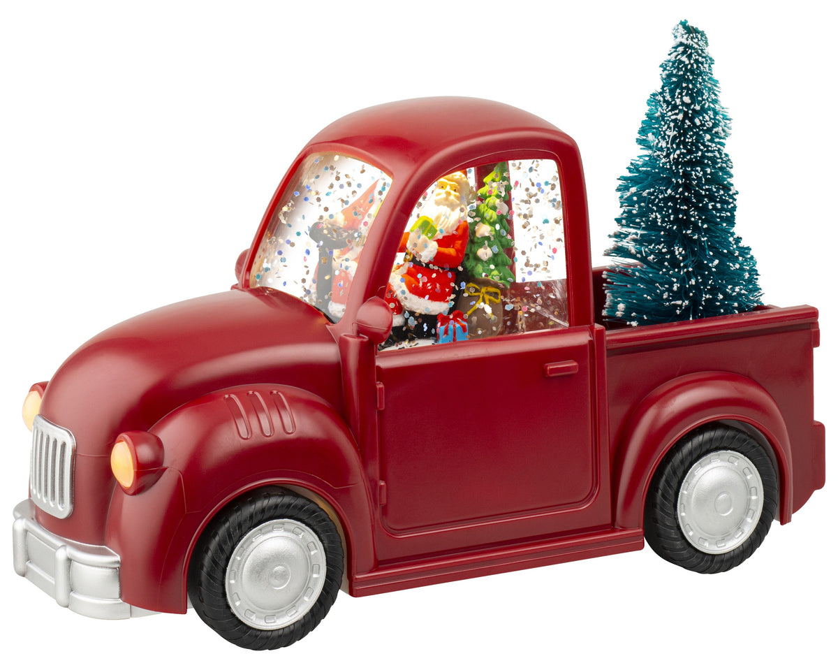 Santa in a Red Pick Up Truck Water Spinner - 22.5cm