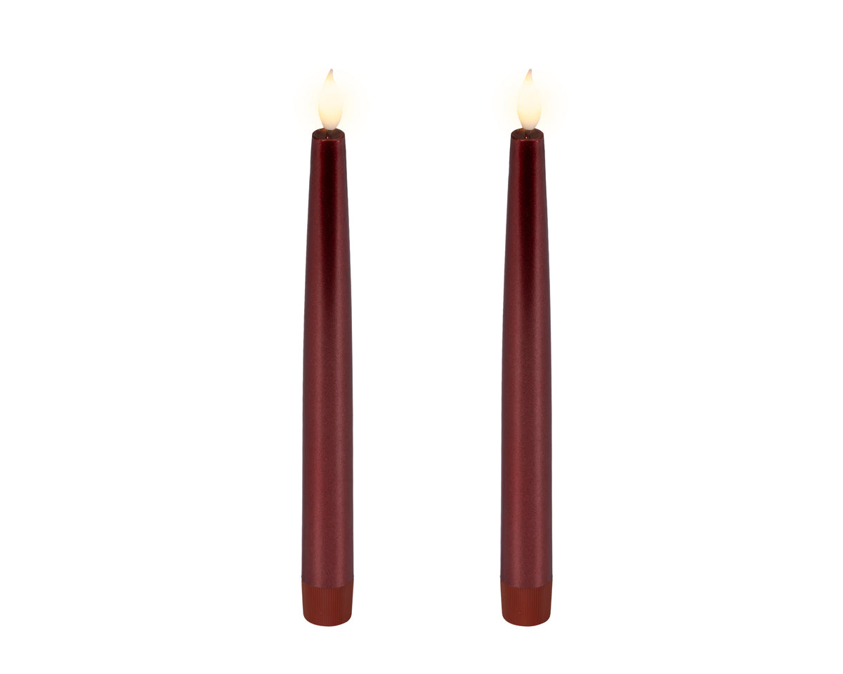 Set of 2 Light Up Realistic Oxblood Tall Dinner Candles with Flame Effect 24.5cm