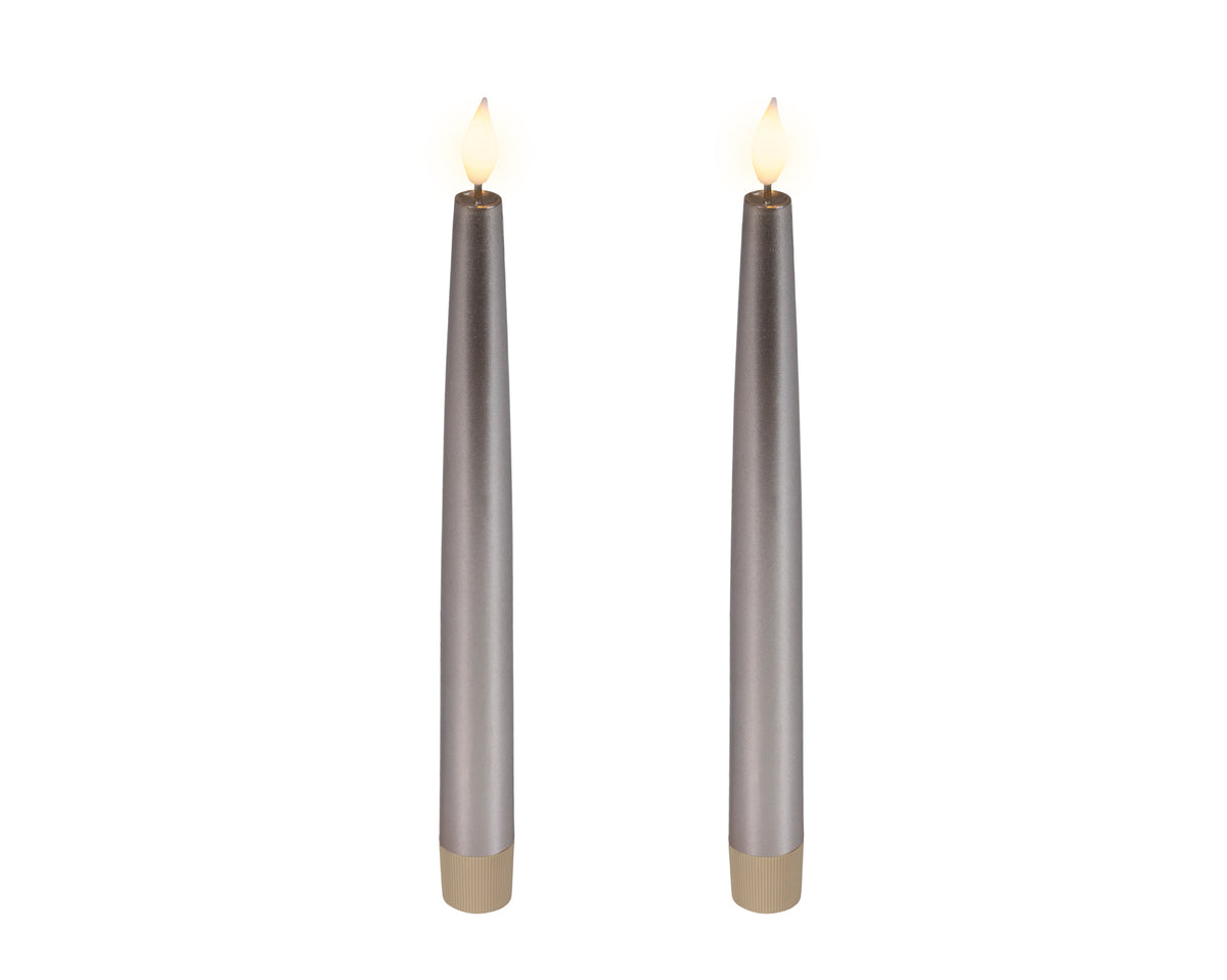 LED Realistic Light Grey Dinner Candle with Flame Effect 24.5cm