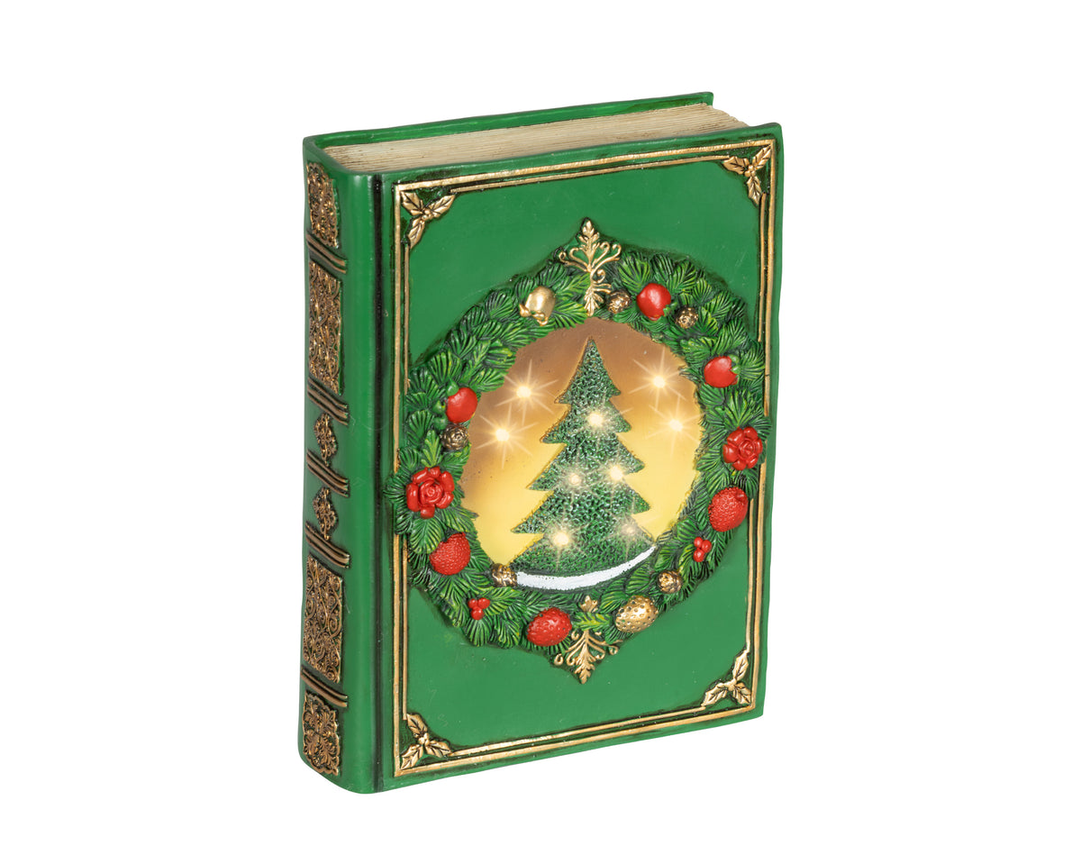 Magical Light Up Green Book with Christmas Tree on the Cover 22cm