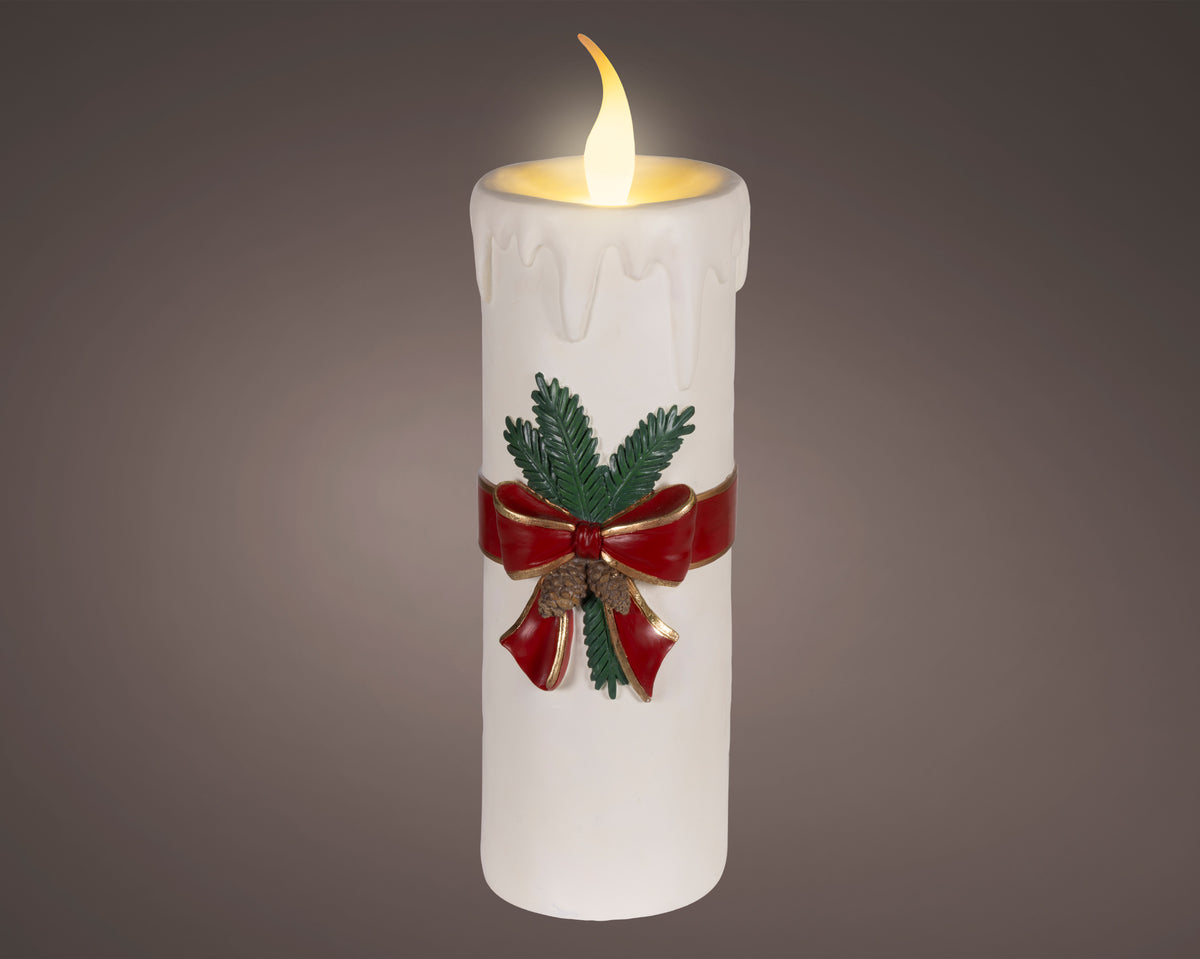 Lumineo Giant 55cm Cream Traditional Candle with Red Bow
