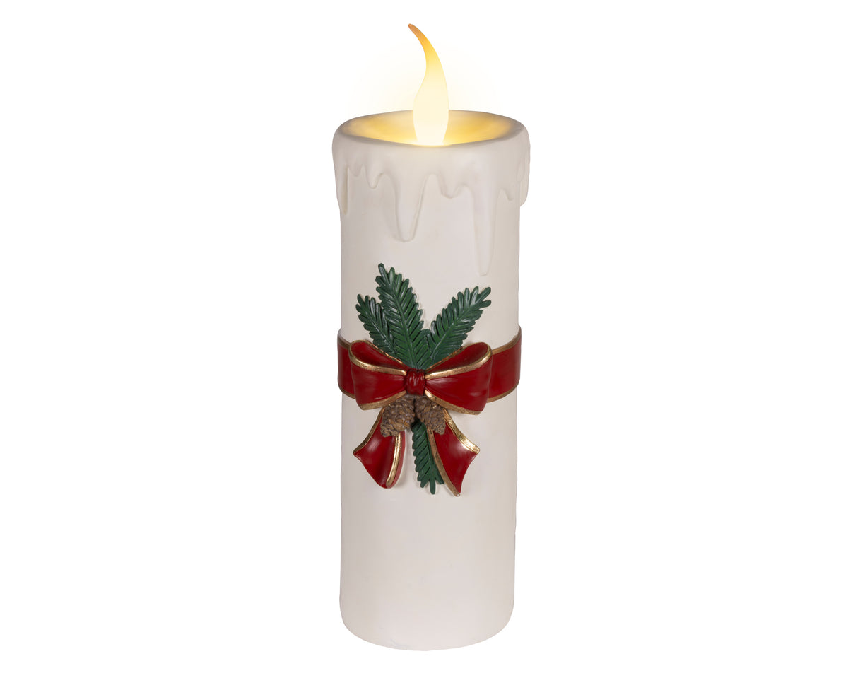 Lumineo Giant 55cm Cream Traditional Candle with Red Bow
