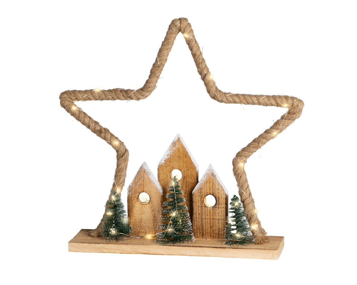 Micro LED Rope Star with Christmas Trees Table Ornament 40cm