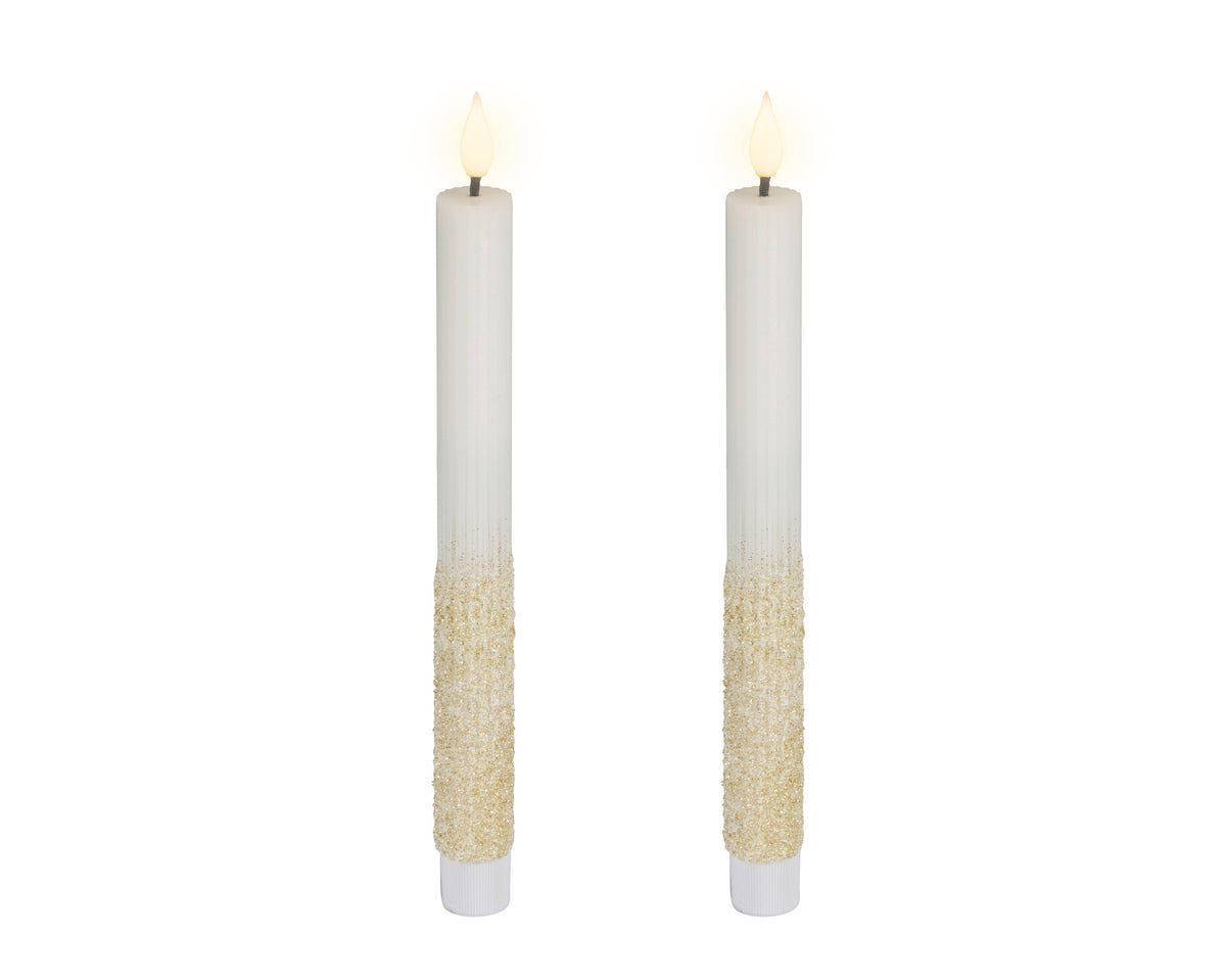 Lumineo Light Up Realistic Off-White with Gold Glitter Tall Dinner Candle with Flame Effect 24.5cm