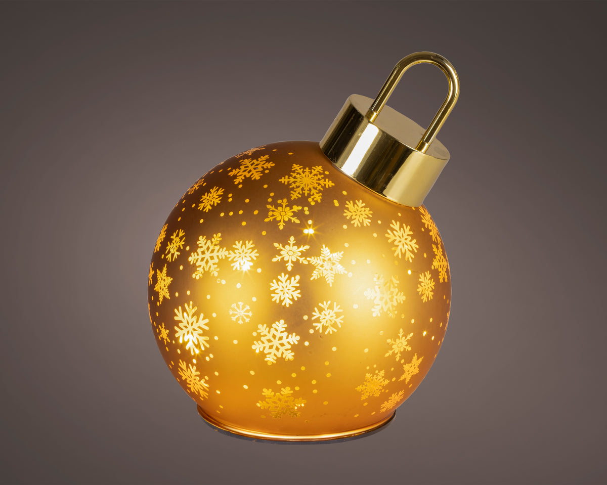 Gold Glass Large Light Up Rotating Bauble Ornament - 18cm
