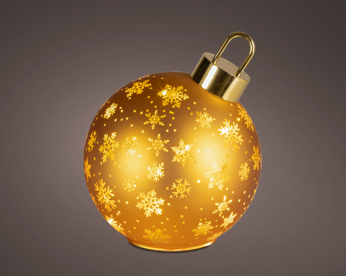 Gold Glass Large Light Up Rotating Bauble Ornament - 23cm