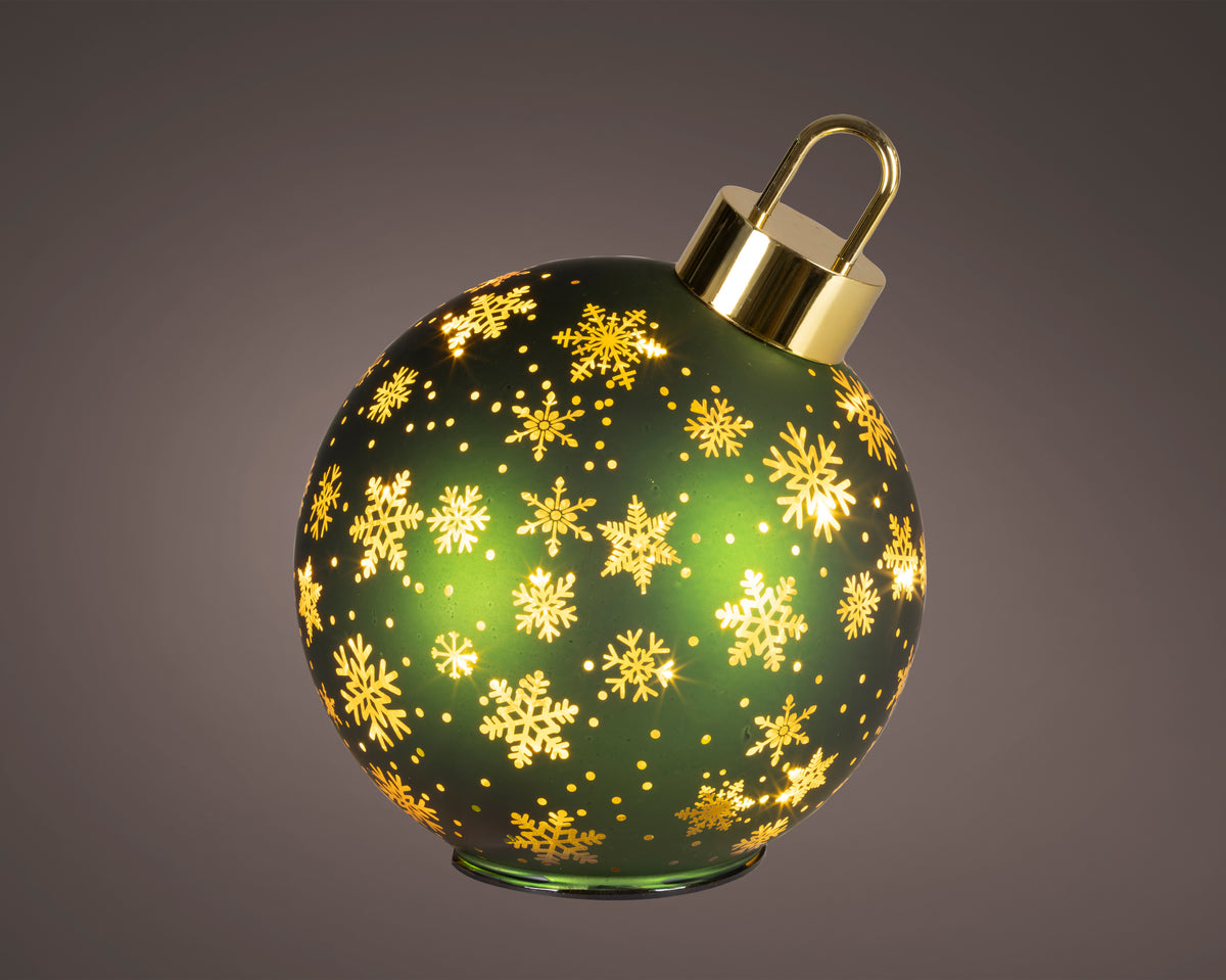 Green Glass Large Light Up Rotating Bauble Ornament - 23cm