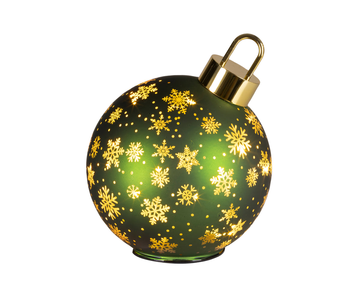 Green Glass Large Light Up Rotating Bauble Ornament - 23cm