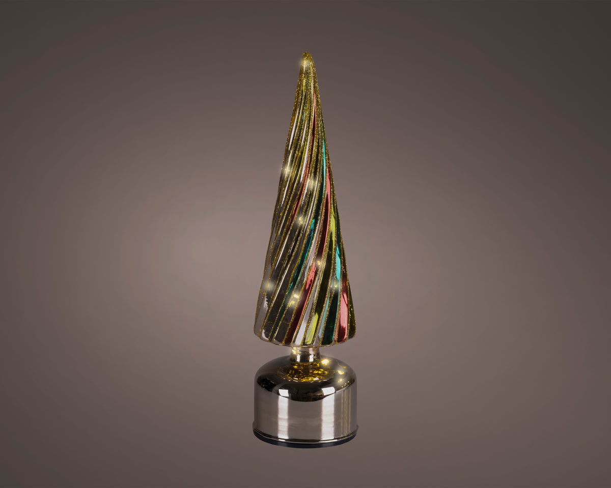 Classic Traditional Design Micro LED Flashing Effect Rotating Tree Glass Ornament - 35cm