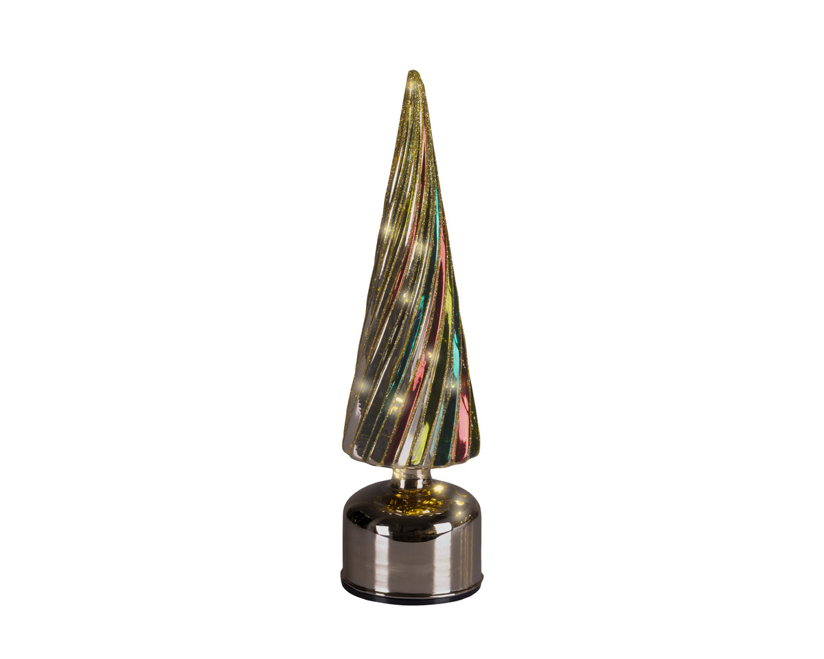 Classic Traditional Design Micro LED Flashing Effect Rotating Tree Glass Ornament - 35cm