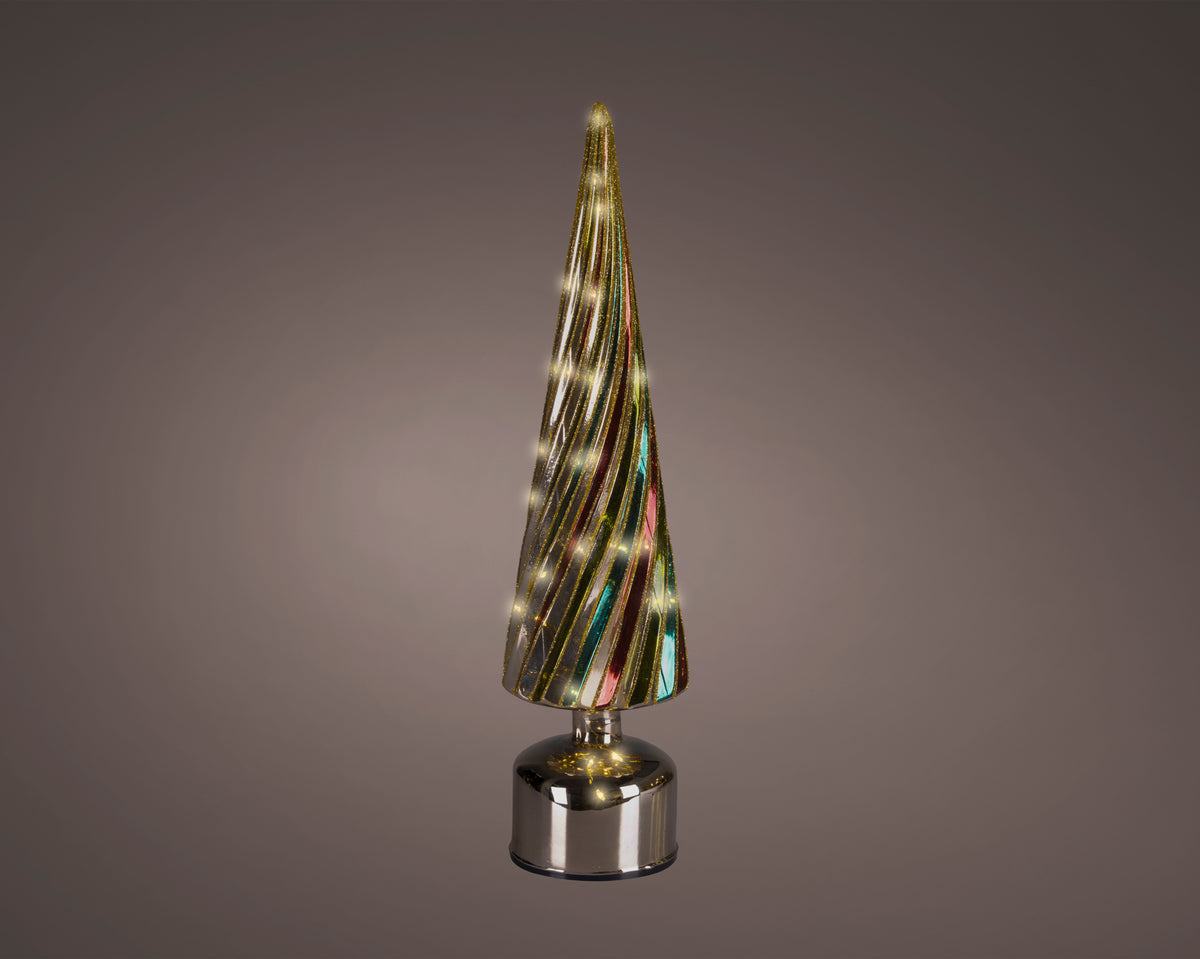 Classic Traditional Design Micro LED Flashing Effect Rotating Tree Glass Ornament - 40cm
