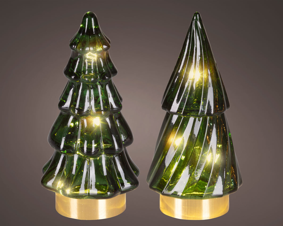 Small Green Glass Micro Warm White LED Christmas Tree Glass Single Ornament - 12.8cm
