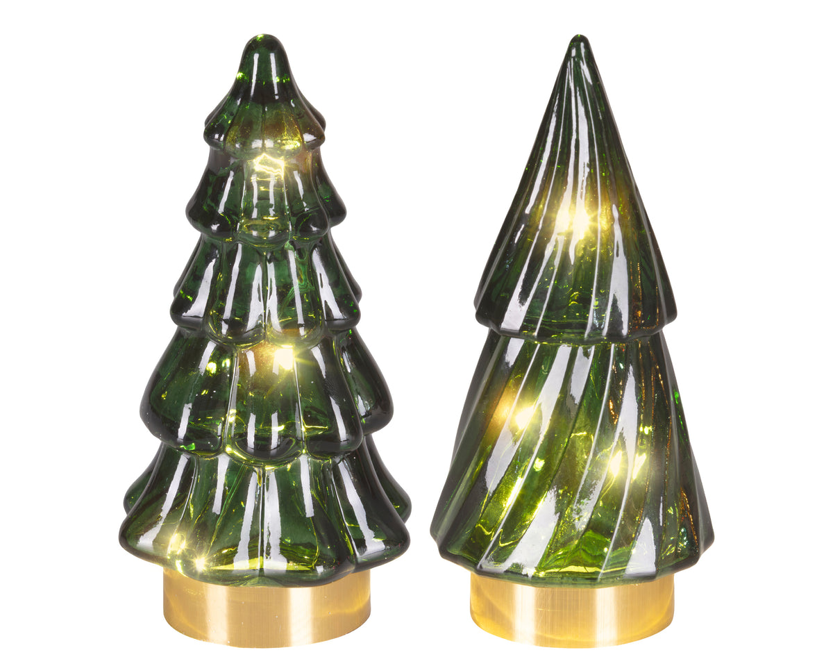 Small Green Glass Micro Warm White LED Christmas Tree Glass Single Ornament - 12.8cm