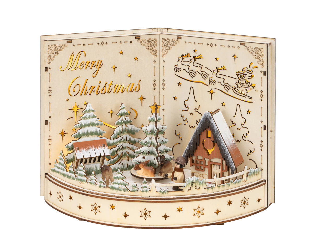 Wooden Merry Christmas Book Barn Light Up Scene