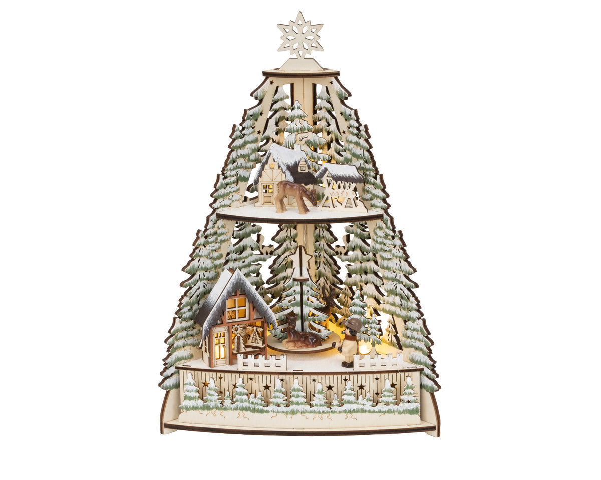 Large Wooden Christmas Tree Barn Light Up Scene