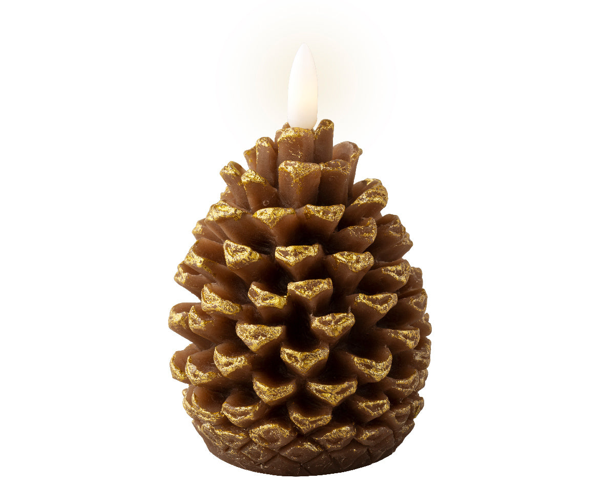 Pine Cone Battery Operated LED Candle with Warm White Flame