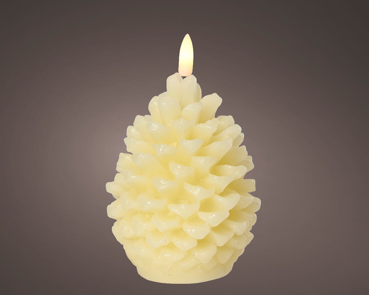 Cream Pine Cone Shaped LED Candle with Warm White Flame