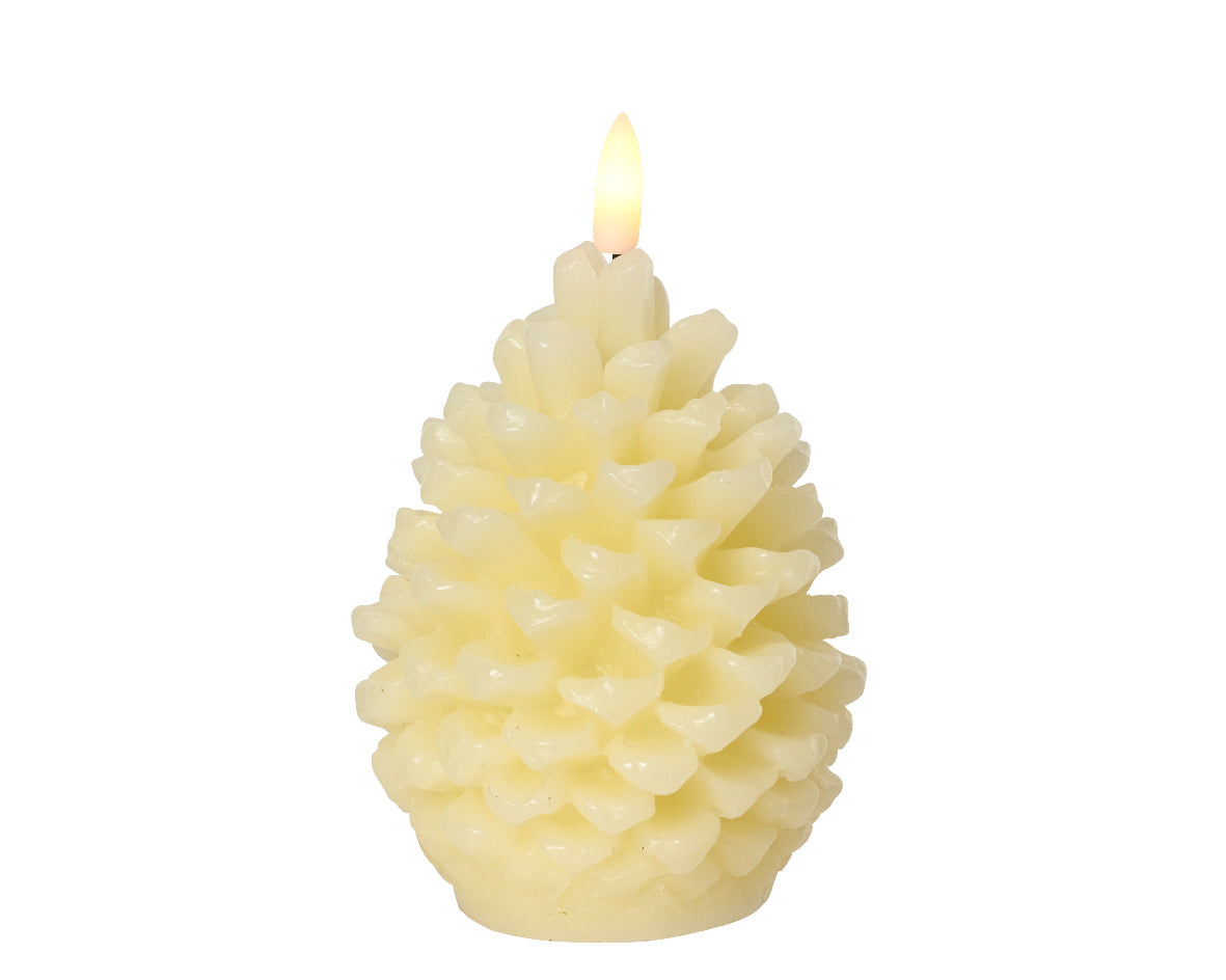 Cream Pine Cone Shaped LED Candle with Warm White Flame