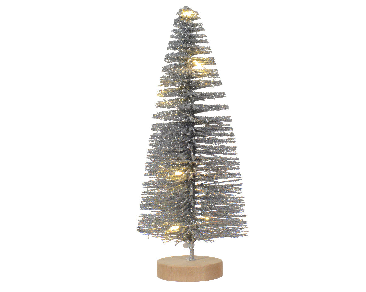 Silver Glitter Artificial Warm White LED Battery Operated Christmas Tree