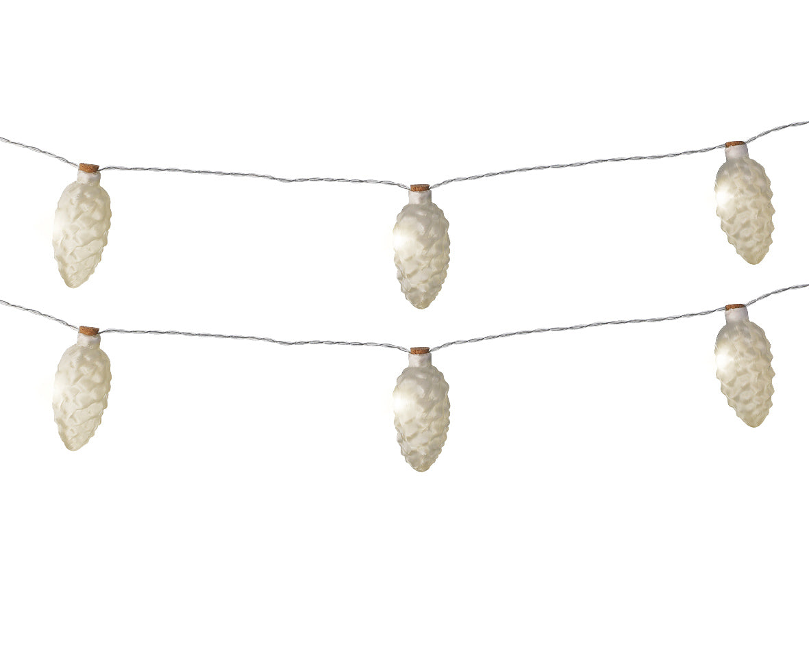 Battery Operated Frost Garland of Pine Cones Hanging Decoration with Warm White Micro LEDs