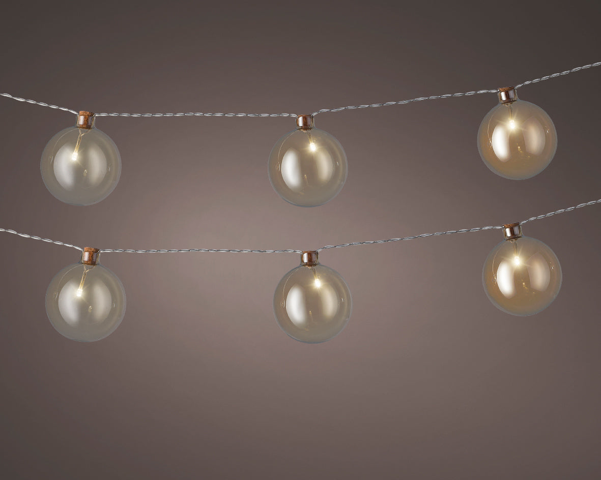 Battery Operated Amber Garland of Baubles Hanging Decoration with Warm White Micro LEDs