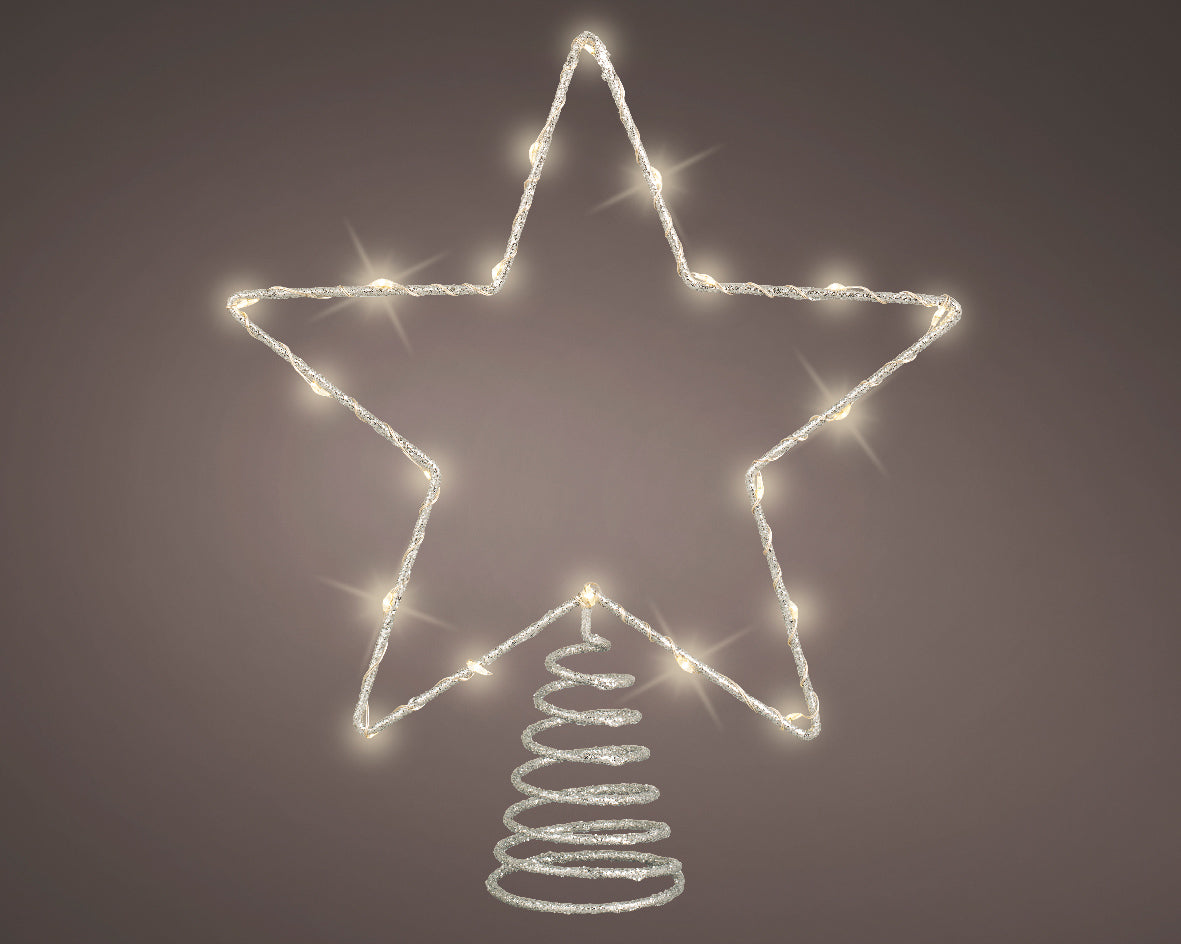 Silver Micro LED Star Silhouette Glitter Tree Topper