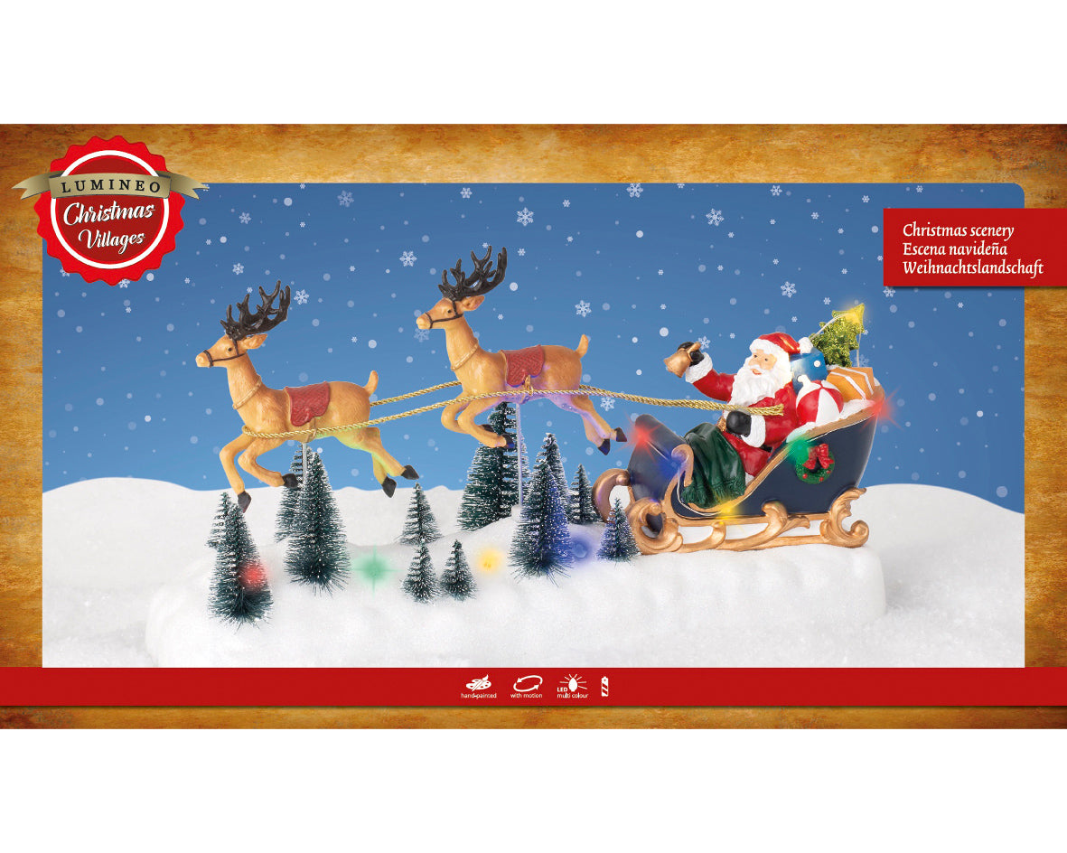 Animated Santas Sleigh With Reindeer Battery Operated Micro Led Decor