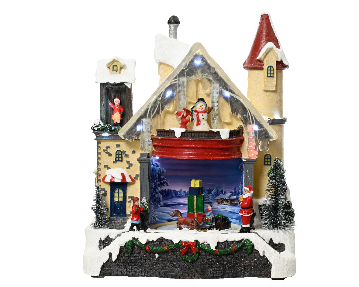 Animated Winter Castle Village Scene Battery Operated with Drop Light Micro LED Icicles