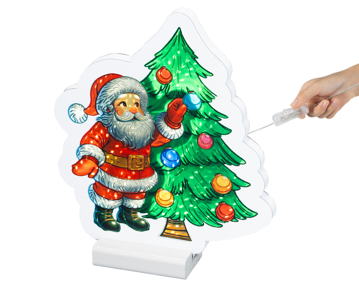 Warm White LED Infinity Lights Santa and Christmas Tree 22cm